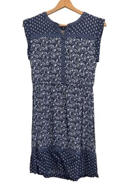 Loft Dress Blue Sleeveless Mixed Print Paisley Print Shirt Dress Women's Size S